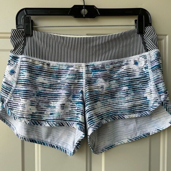 Lululemon Speed Shorts Women’s Size 6 Blurry Belle Blue Purple Black Striped Run - Picture 5 of 12